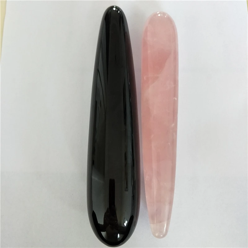 

2pcs natural pink quartz crystal massage wand and black obsidian pleasure yoni wand chakra healing gem stone healthy for women