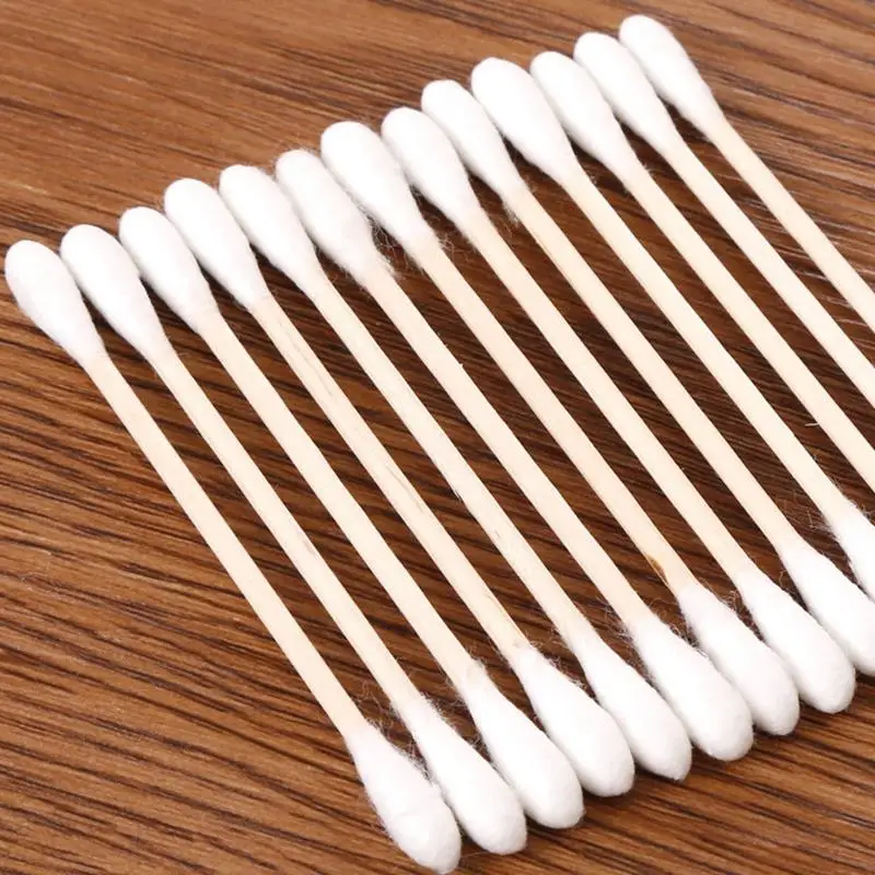 Kapmore 100PCS Cotton Swab Wood Stick Double Head Cotton Stick Makeup Swab For Beauty Makeup Nose Ears Cleaning