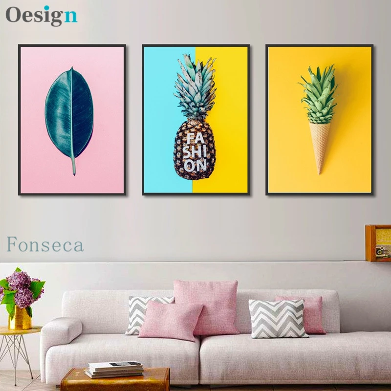 

Nordic fresh fruits plants wall picture art pineapple flower cactus home poster hd print modular canvas painting for living room