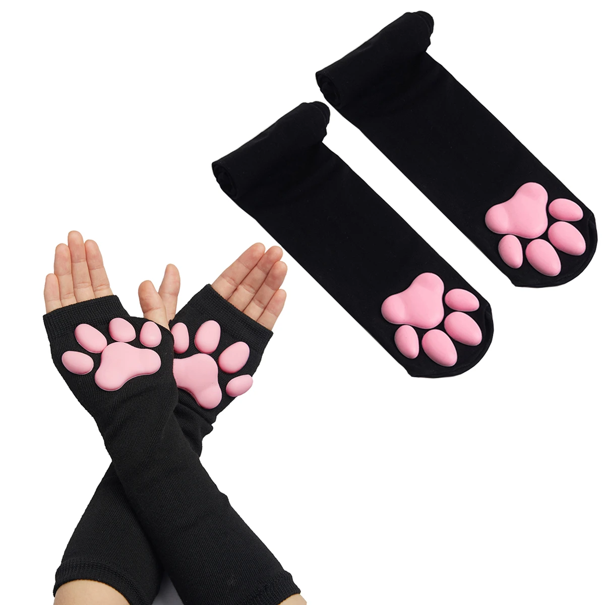 3d Silicone Cat Paw Gloves Socks Stockings Cute Kitten Fingerless