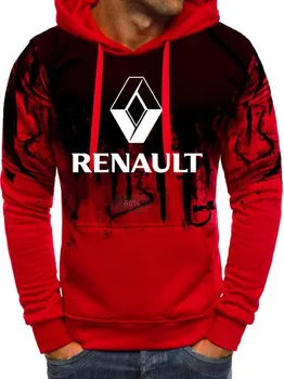 

free shipping High-quality new Hoodies renault Car Logo Print Casual HipHop Gradient color Hooded Mens Fleece Sweatshirts Man