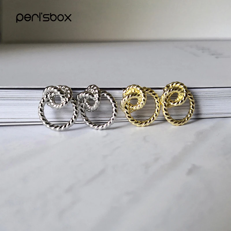 

Peri'sBox Gold Twisted Hoop Earrings Elegant Rope Earrings with Double Small Hoops Triple Circle Minimalist Earrings for Women