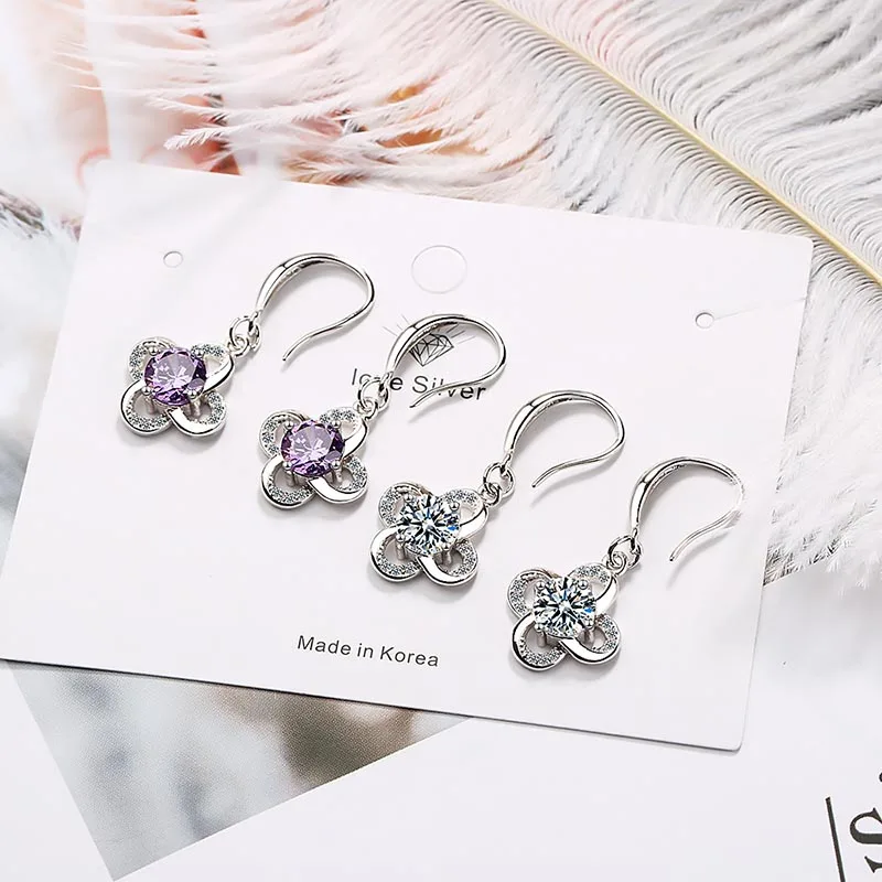 Jellystory модные 925 серебряные ювелирные серьги с круглым аметистом драгоценные камни в форме цветка Висячие серьги для женщин Свадебные подарки