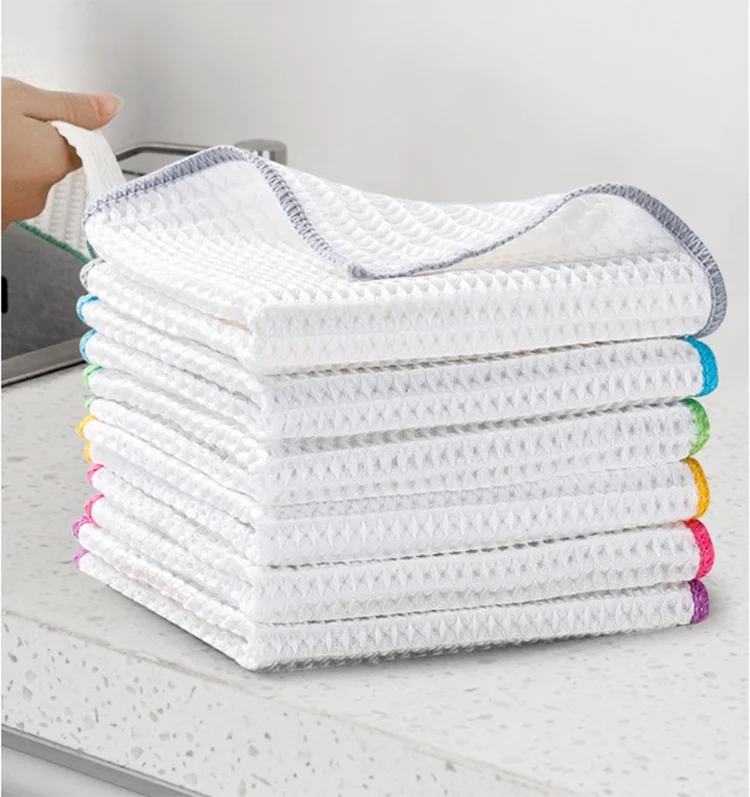 3PCS Bambus Faser Geschirr Handtuch Nicht-stick Öl Waffel Weiche Küche Reinigung Tuch Starke Absorbieren Scheuer Pad Waben wischt Lappen – Detail 10