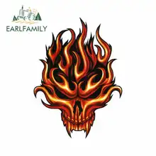 EARLFAMILY 13cm x 9.7cm Flame Skull with Fangs Car Stickers Cartoon Bumper Trunk Truck Graphics Waterproof Anime Fine Decal