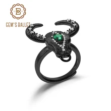 GEM'S балетные 925 пробы, серебряные кольца ручной работы с головой быка, натуральный зеленый агат, регулируемое кольцо для женщин, драгоценный камень, хорошее ювелирное изделие