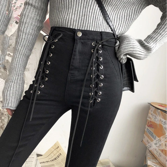 Ladies Casual Sexy Lace Up Pants High Spring High Waist Drill Rope Slim  Pencil Pants Womens Business Casual Pants