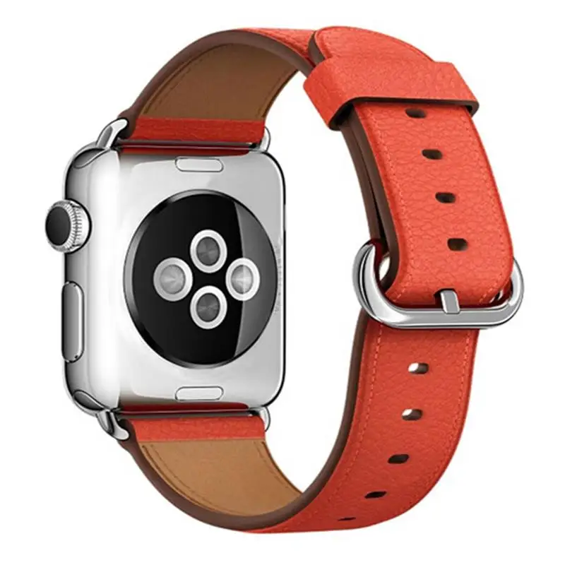 Хохлатый кожаный ремешок для Apple Watch band 4 38 мм 44 мм iwatch 3 band 42 мм/40 мм Классическая Пряжка браслет ремешок для часов correa - Цвет ремешка: Flame Orange