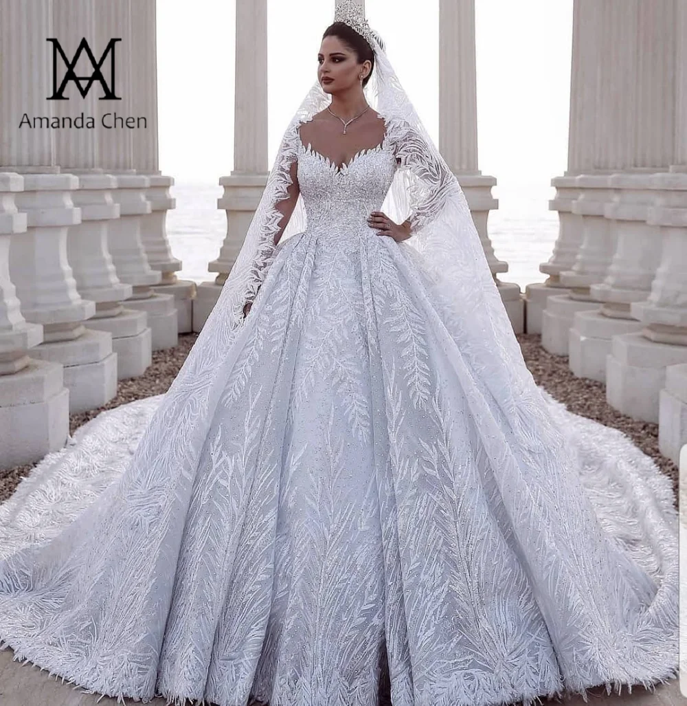 Abendkleider/роскошное свадебное платье с длинными рукавами и кружевной аппликацией в Дубае