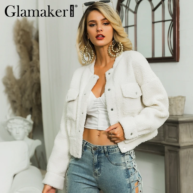Женское короткое пальто из искусственного меха Glamaker белая тонкая куртка клуба с
