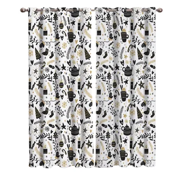 

Christmas Theme Black Gold Lovely Blackout Window Curtains Living Room Curtain Kitchen Blackout Curtains