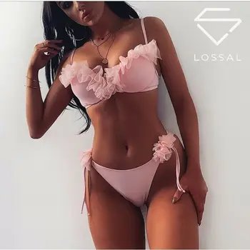 

Sexy Women Bikini Set Swimsuit High Waist Bandage Push-Up Padded Swimwear Ladies Fashion Ruffle Bathing Brazilian New