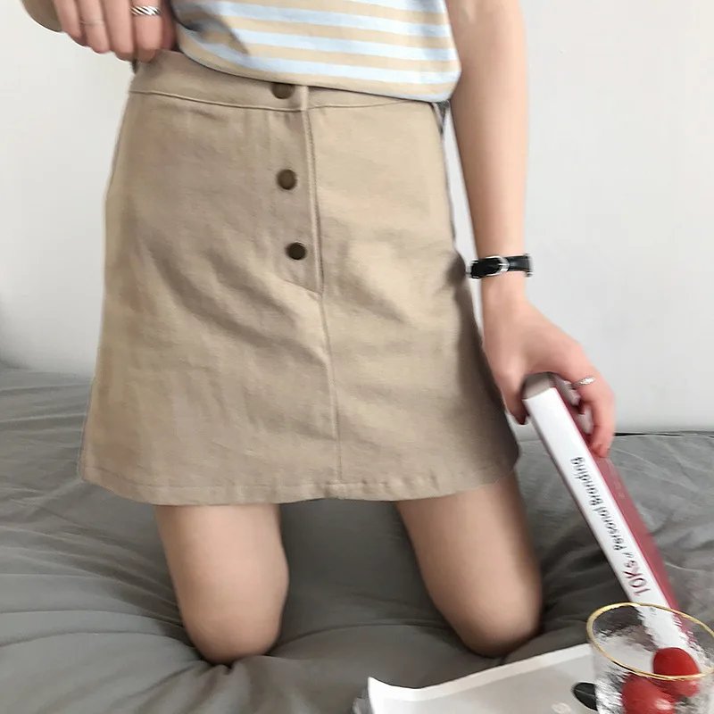 Q57174 [Yellow Zheng] летняя Корейская стильная шикарная однотонная трапециевидная короткая юбка средней длины с высокой талией Повседневная Женская юбка-брюки