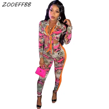 

ZKYZWXSexy Snake Print 2 Piece Set Women 2020 Clothes Crop Top and Pants Suit Two Piece Birthday Club Outfits Matching Sets