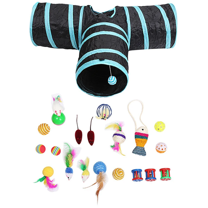 20 кошачьи игрушки, игрушки для котят ассортимент, 2 варианта туннель кошка пижамы для малыша перо, манок-Интерактивная палочка игрушка с перьями пушистые Мышь морщинка Bal