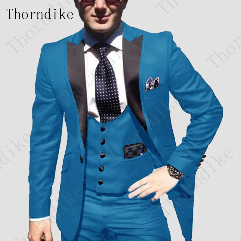 Thorndike мужской костюм свадебные костюмы для мужчин остроконечные лацканы приталенный бордовый костюм мужской Королевский синий смокинг пиджак жилет брюки