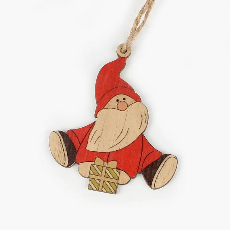 HUADODO 3Pcs Santa Claus Christmas Pendants Ornaments Wooden Craft for Christmas Tree Hanging Party decoration Kids toys - Color: Retro Santa Gift