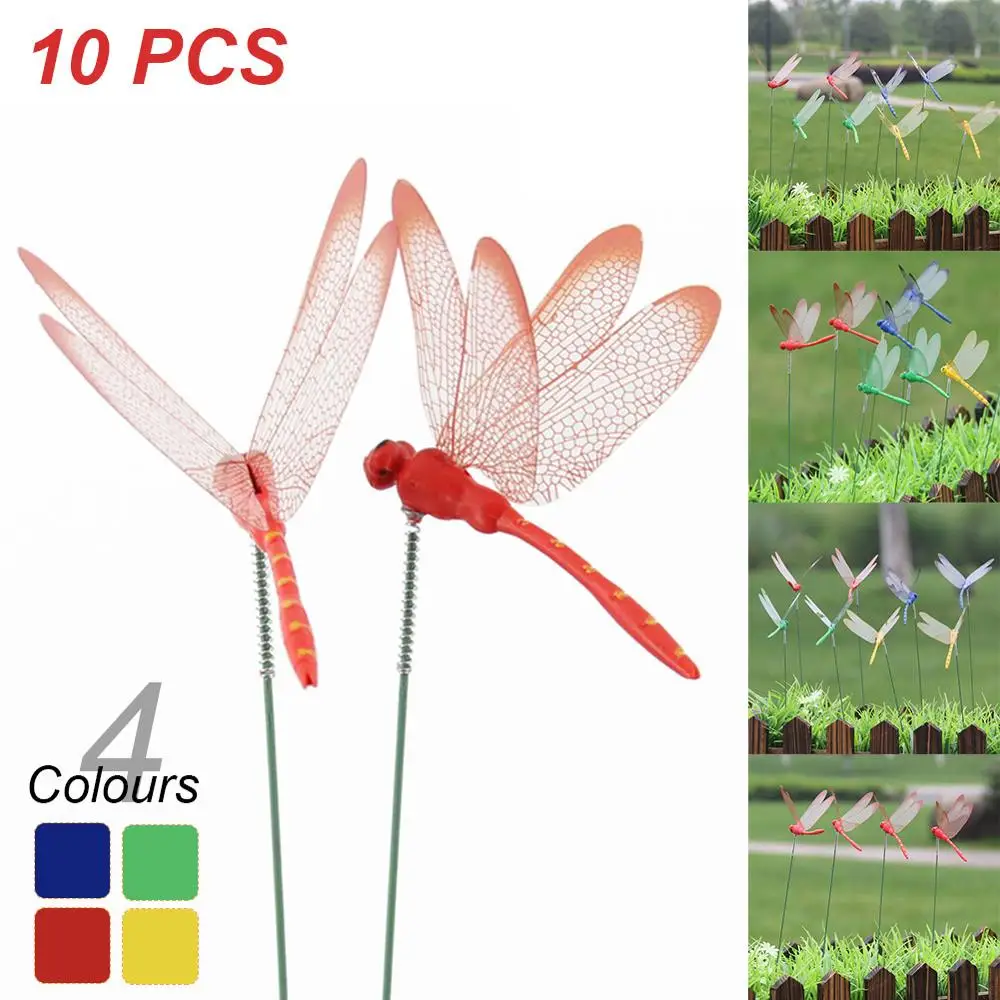 

10Pcs/set Artificial Dragonfly Butterflies Garden Decoration Outdoor 3D Simulation Dragonfly Stakes Yard Plant Lawn Decor Stick