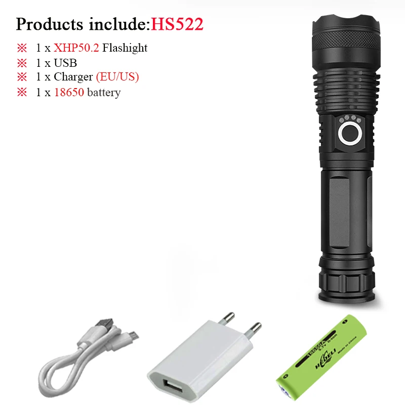 Высокий lm XHP70.2 мощный светодиодный фонарик XHP50 с подзарядкой от USB, водонепроницаемый фонарь 18650 26650 для охоты, лампа для самозащиты - Испускаемый цвет: IHS522B1