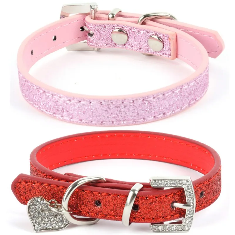 Pet cat and dog Collar Bling Crystal Pendant Leather Pet Dog Collars Puppy Cat Choker Necklaces dog leash small dog collar