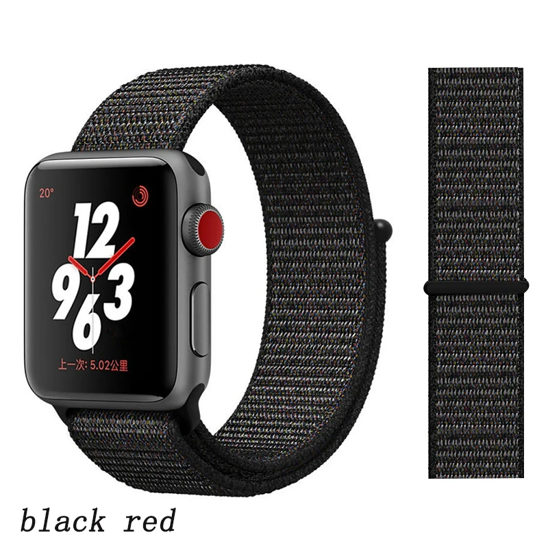 Ремешок для apple watch 5 4 band correa apple watch 42 мм 44 мм 38 мм 40 мм iwatch series 5 4 3 2 1 нейлоновый браслет pulseira - Цвет ремешка: black red