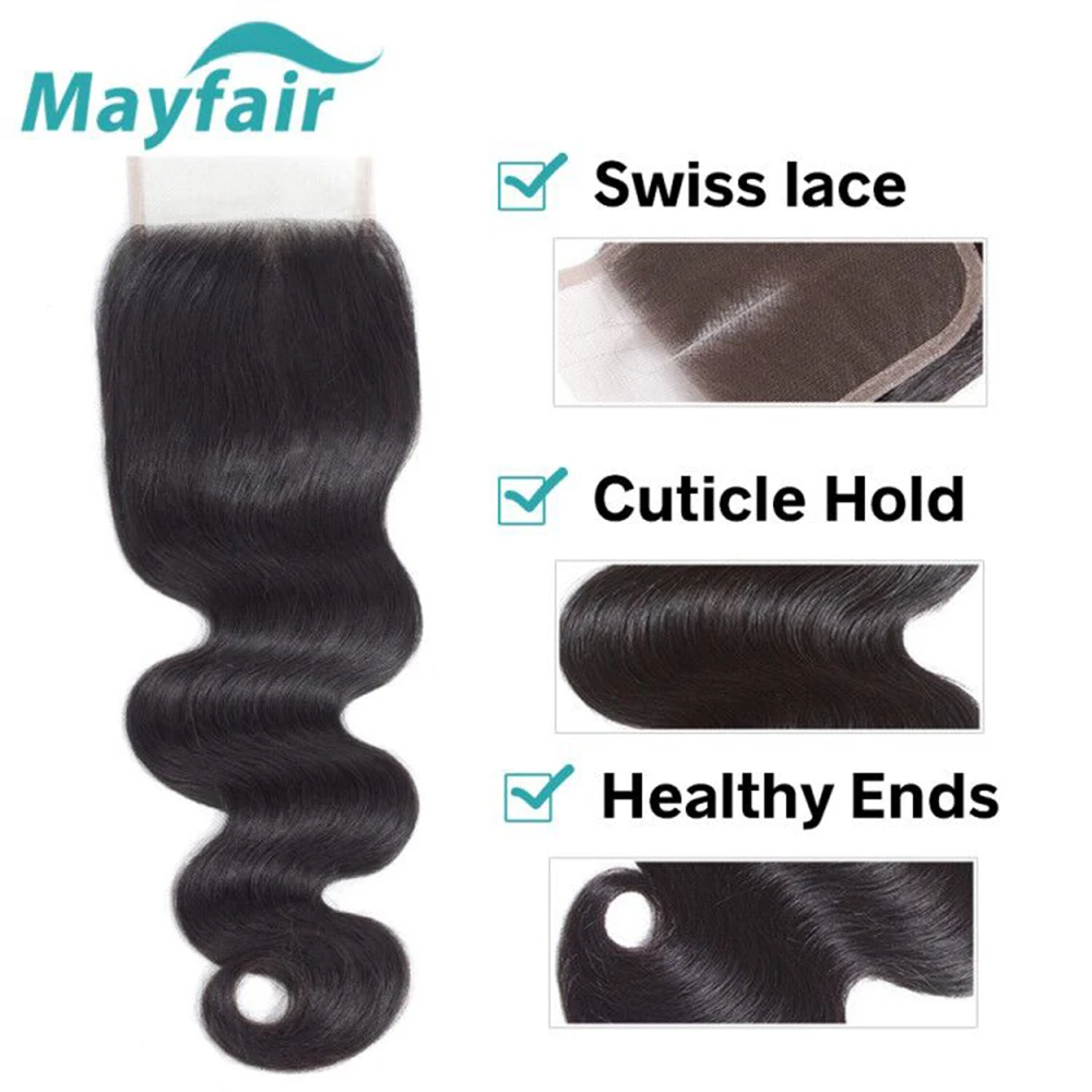 Mayfair волосы 4x4 кружева Закрытие человеческие волосы бразильские волосы с закрытием ткачество натуральный цвет не Реми тела синтетические волосы волнистые часть