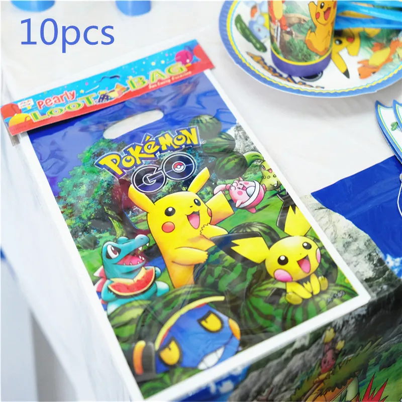 PKQ-gift bag 10pcs Покемон тематический Пикачу вечерние украшения на день рождения принадлежности для украшения бумажные тарелки маска для душа набор посуды - Цвет: PKQ-gift bag 10pcs