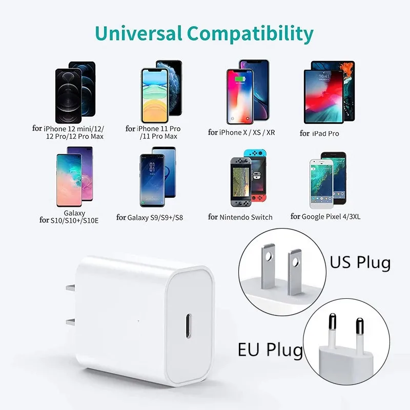 20W PD Charger Super Fast Charge Usb Type C For iPhone 13 Samsung s21 s20 s10 USB Xiomi Mi 10 A2 8 Lite 9 se RedMi 5A 6A 4X poco mobile phone chargers