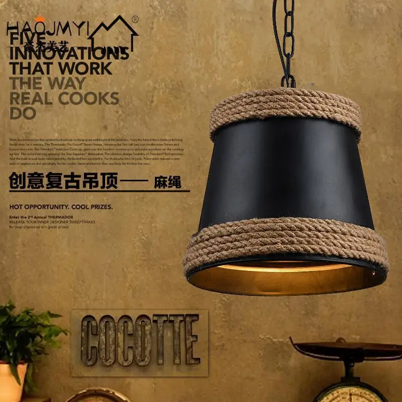 

Loft Vintage American Iron Rope Chandelier Diffuse Coffee Personality Hall Bar Industrial Chandelier luminaire