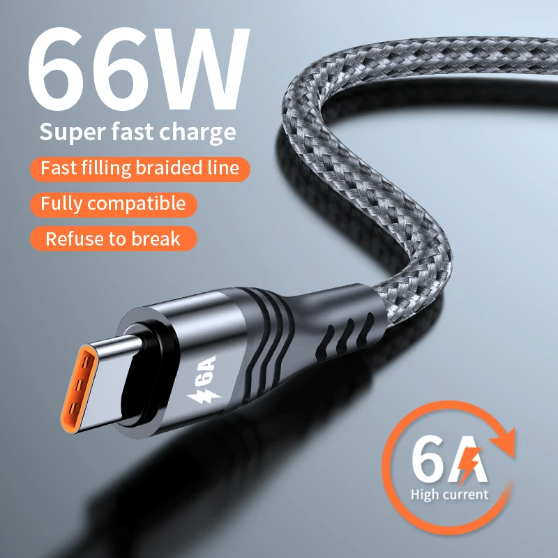 6A 66W USB Type C Cable SCP For Huawei Mate 40 Pro 1/2/3M 5A Fast Charging Charger Data Cord for Xiaomi Samsung OPPO | Мобильные