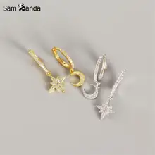 Sampanda Новинка 925 пробы серебро Луна и звезда Асимметричная Подвеска Серьги гвоздики для женщин