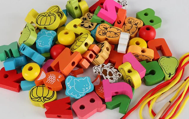26pcs Wooden Toys Baby DIY Toy Cartoon Fruit Animal Stringing Threading Wooden beads Baby Educational Toys Wooden Toys WYW 6