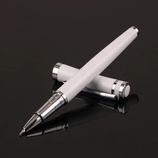 Luxury Metal Silver Black Signature Ballpoint Pens for Business Writing Office School Supplies Stationery Customized Logo gift White silver