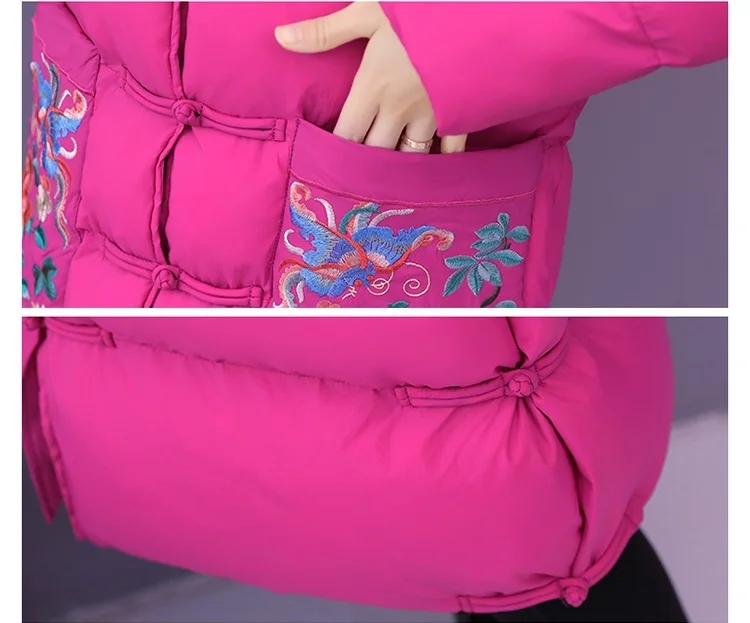 UHYTGF parkas mujer, зимняя хлопковая куртка с вышивкой в стиле ретро, Женская Повседневная теплая длинная куртка с капюшоном в национальном стиле, 4XL 955