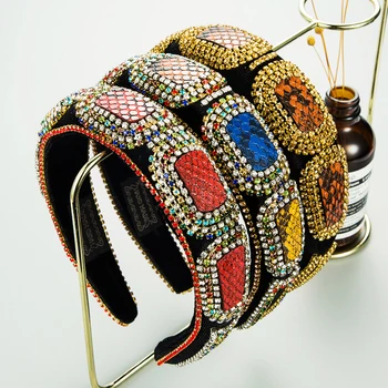 

Luxurious Baroque Style Shiny Inlaid Rhine Stone Belt Women's Simple Geometry Cowhide Pattern Hair Band Party Hair Accessories