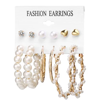 

IF ME Korea Fashion Large Pearl Big Round Circle Hoop Earrings Women Vintage Gold Silver Woman Hoop Earring Set Jewelry 2019 NEW