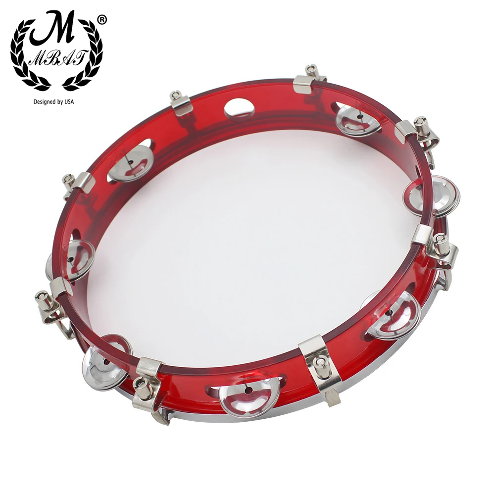 M MBAT Adjustable Tambourine Percussion Instrument Red Hand Drum With Jingle Bells Kids Music Gifts Children's Educational Toys