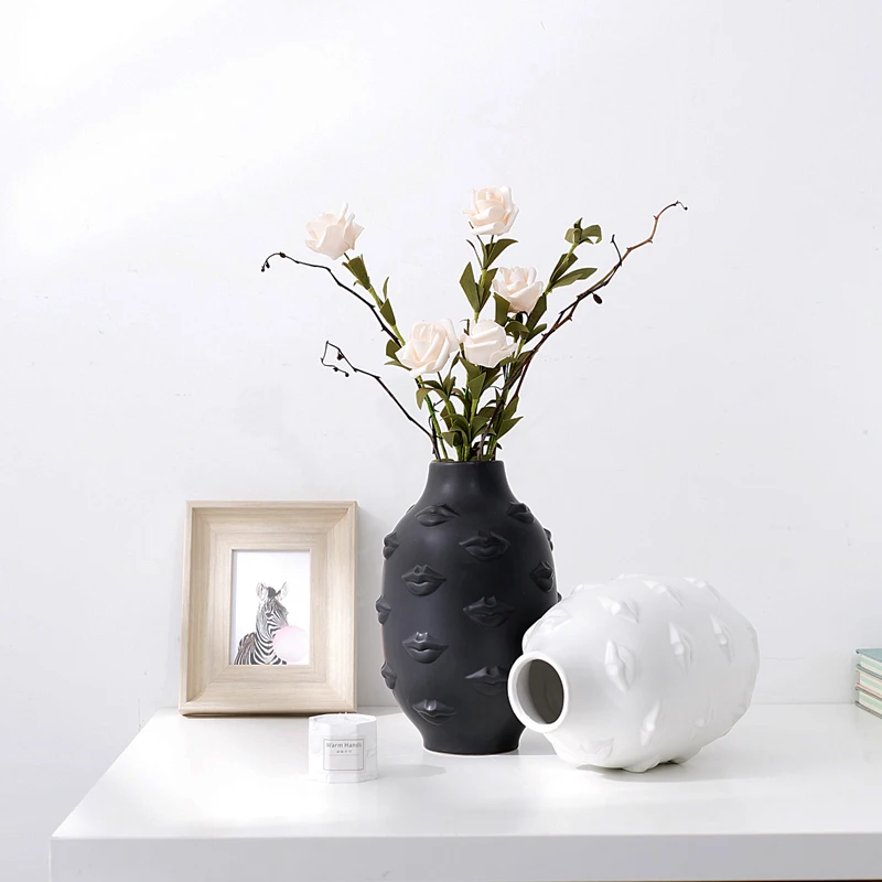 Креативная керамическая ваза с сексуальными губами белого, черного и золотого цвета, декоративные изделия, цветочные вазы, гидропоники, сушеные цветы для домашнего декора, свадьбы
