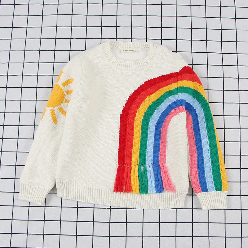 Children Sweaters Rainbow Long Sleeve Pullovers Toddler Girl Sweater