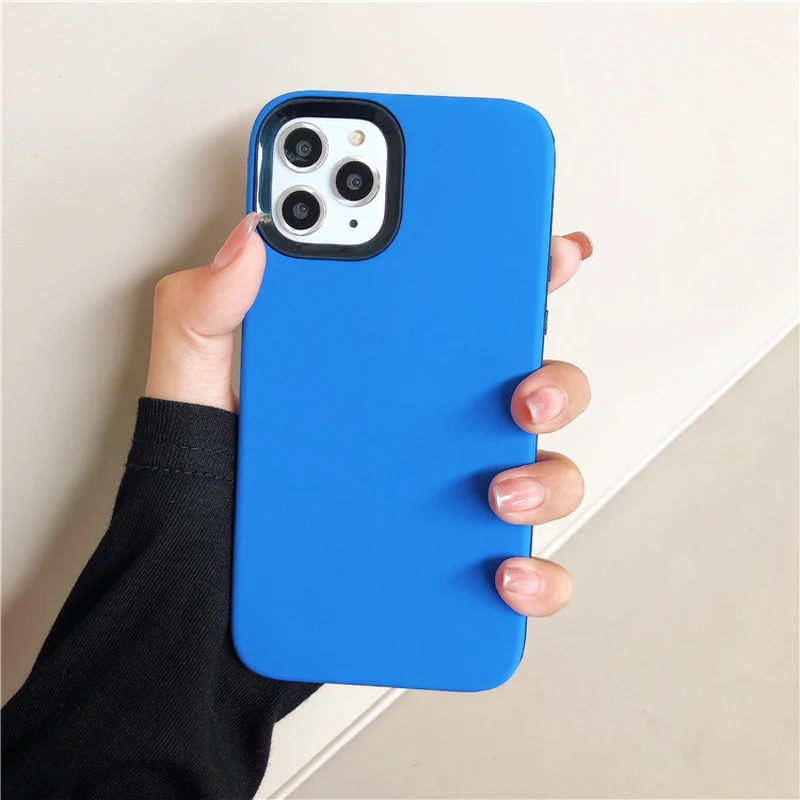 Luxury Full Cover Solid color Phone Case For iPhone 11 Pro X XR XS Max 6 6s 7 8 Plus TPU+ Hard PC Protective Case - Цвет: Синий