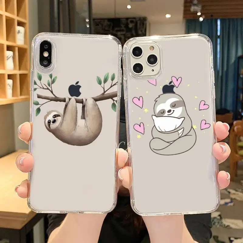 

Cute animal yoga sloth Phone Case Transparent soft For iphone 5 5s 5c se 6 6s 7 8 11 12 plus mini x xs xr pro max