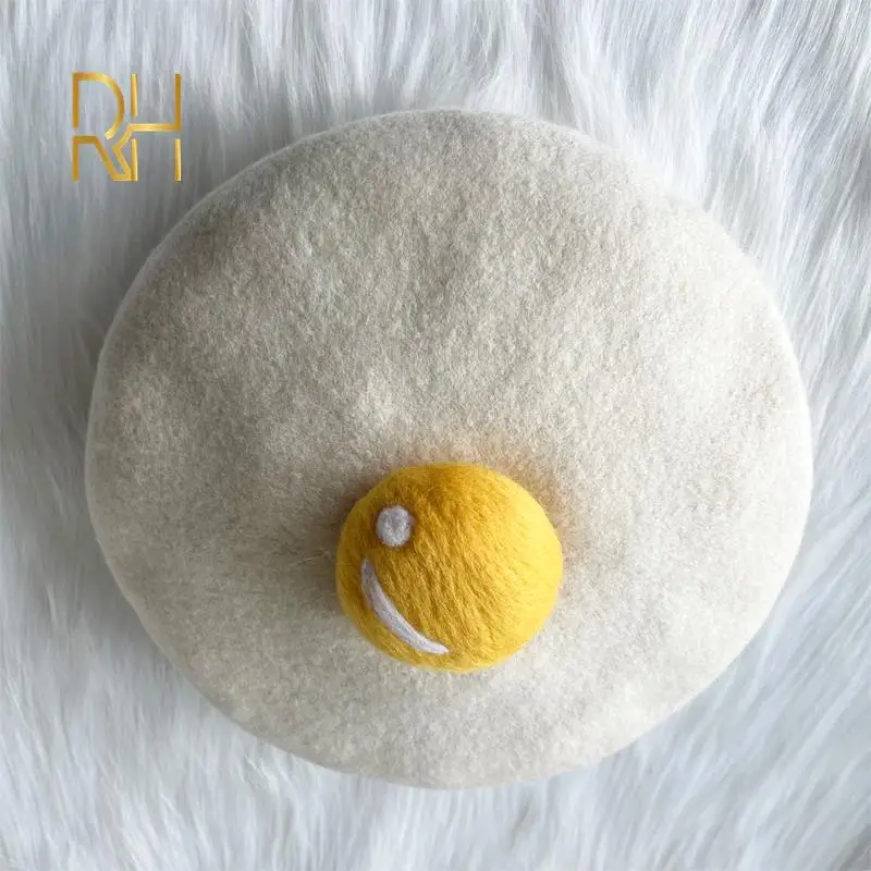 RH 봄 여름 큰 데친 계란 통기성 니트, 얇은 문학적, 귀여운 성인, 노른자 튀김, 숙녀 베레모 모자