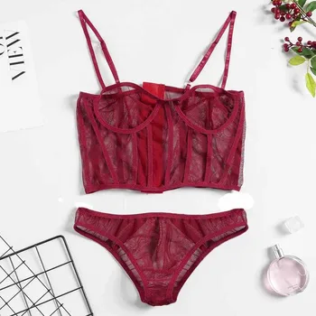 

2PC Erotic Sexy Lingerie Mesh Back Buckle Bra Sexy Underwear Porno Transparent Thong Set Erotica Lenceria Sexy Costumes Babydoll