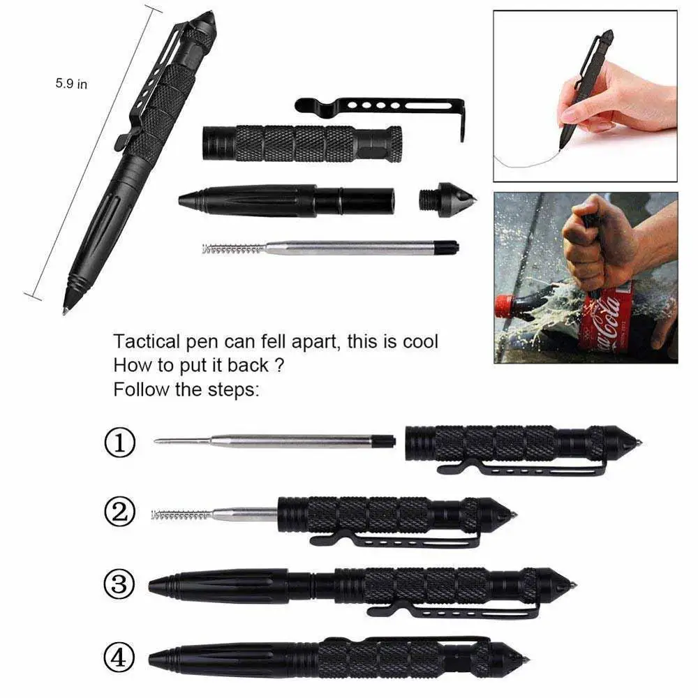 Defence Pocket Tactical Pen Aviation Aluminum Anti-skid Military Self Defense Military Pen Glass Breaker Anti-skid Survival Kit