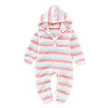Длинные Комбинезоны для маленьких мальчиков и девочек 0-18 месяцев; зимняя теплая толстовка в полоску с капюшоном; плюшевая одежда для малышей