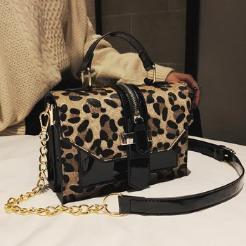 

Hot Leopard Crossbody bags for women 2020 new Zipper Decoration Ladies Chain luxury handbags Purses Patent leather Shoulder Bag