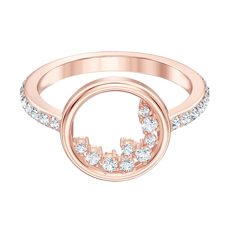 Swa, Модное Новое кольцо NORTH, узор, розовое золото, Круглый, изысканный кристалл, Женский романтический подарок, обручальное кольцо