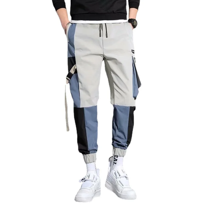 ICCLEK Spring and Autumn Tie-foot Overalls Men's Casual Pants Student Loose Casual New Pants Cargo Pants Men