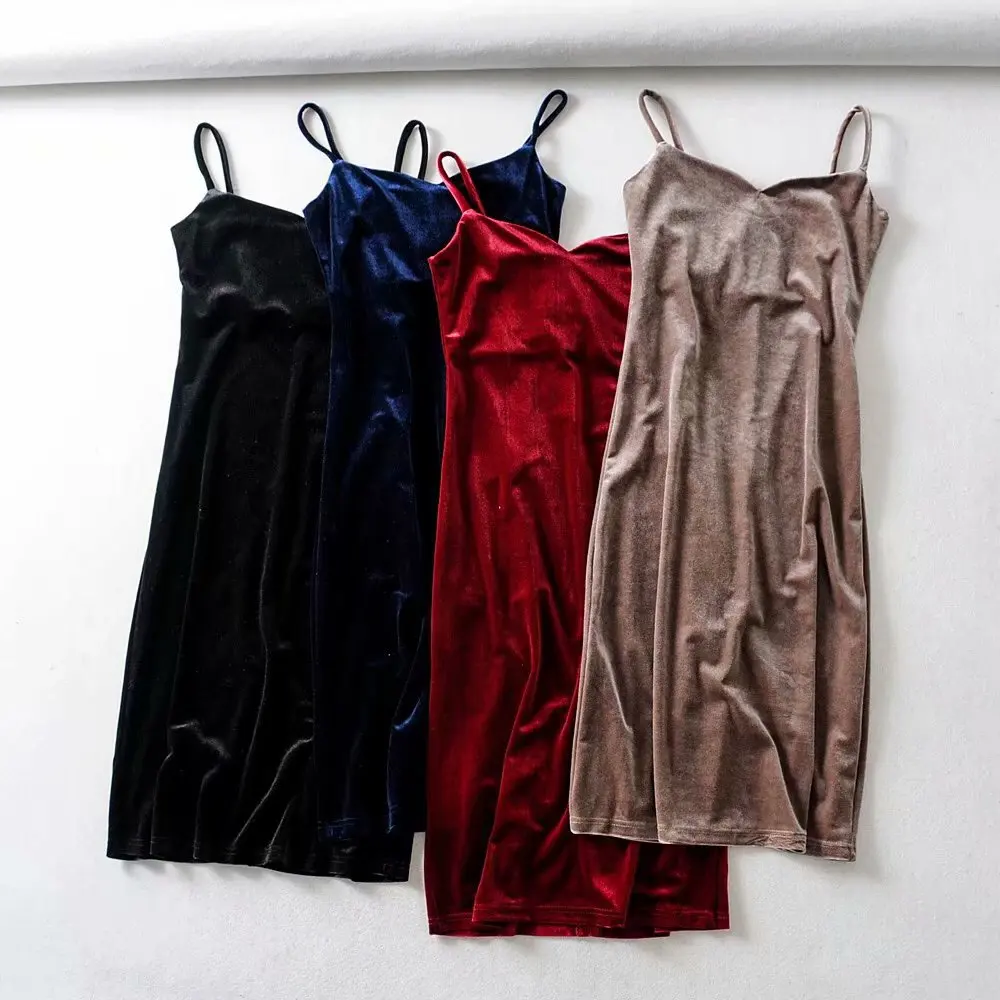 

2019 Autumn WOMEN'S Dress European And American Style the Same Style with Wanwan Strapped Dress Low-Cut Slim Fit Skirt Solid Col