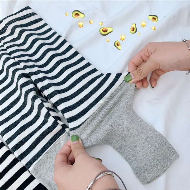 You gato negro mi Autumn New Style Thin Pure Cotton Outer Wear Western Style Stripes Child Leggings